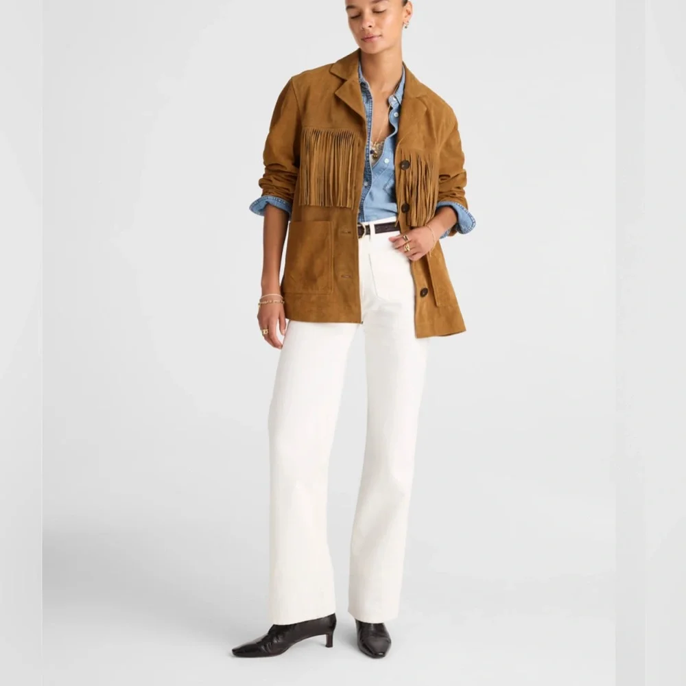 Madewell Fringe Shirt Jacket in Suede New With Tags Small Coastal Cowgirl - Picture 2 of 15